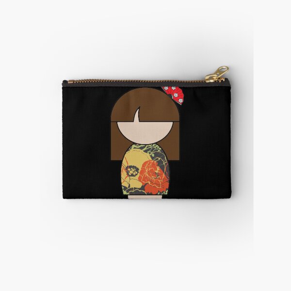 Item preview, Japanese Kokeshi Doll in Yellow and Orange Floral Print173 designed and sold by BareNakedNutes.