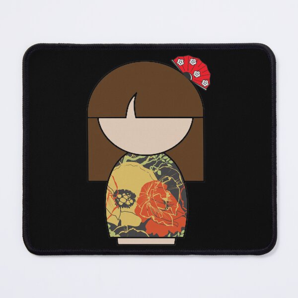 Item preview, Japanese Kokeshi Doll in Yellow and Orange Floral Print173 designed and sold by BareNakedNutes.