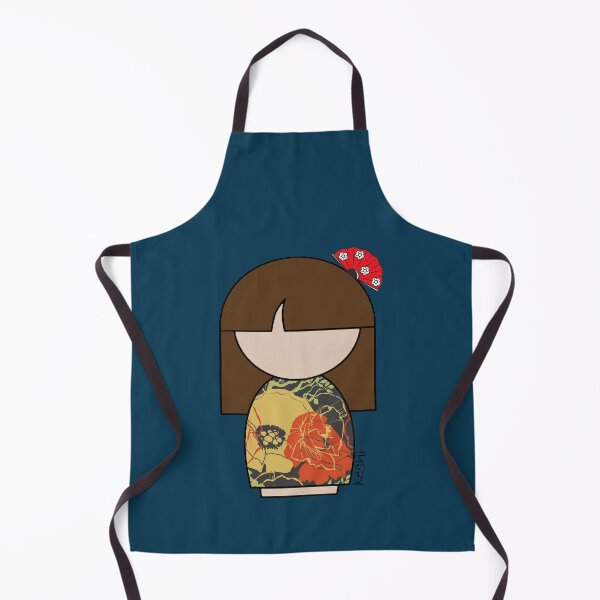 Item preview, Japanese Kokeshi Doll in Yellow and Orange Floral Print173 designed and sold by BareNakedNutes.