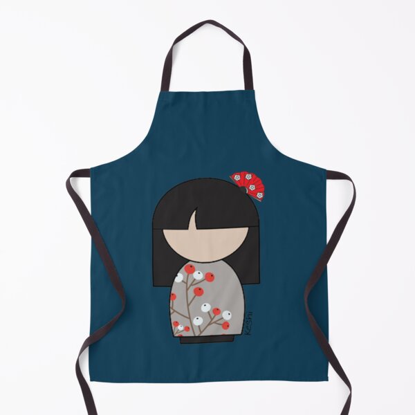 Item preview, Japanese Kokeshi Doll White and Red Flower Buds Print 202 designed and sold by BareNakedNutes.