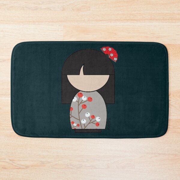 Item preview, Japanese Kokeshi Doll White and Red Flower Buds Print  202 designed and sold by BareNakedNutes.