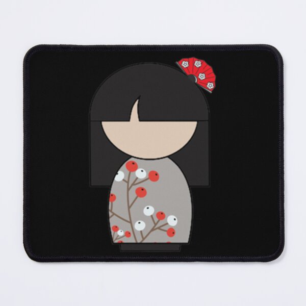 Item preview, Japanese Kokeshi Doll White and Red Flower Buds Print 202 designed and sold by BareNakedNutes.