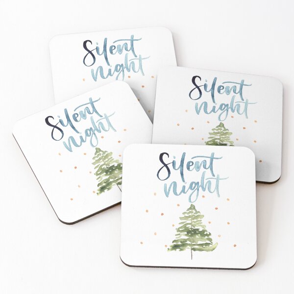 Item preview, Silent night Christmas watercolour with lettering and Christmas tree designed and sold by Ashleigh Fish.