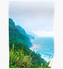 green mountain and ocean view at Kauai, Hawaii, USA Poster