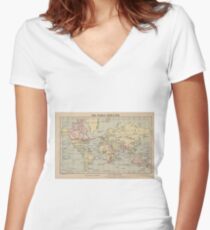 Vintage Map of The World (1914) Women's Fitted V-Neck T-Shirt
