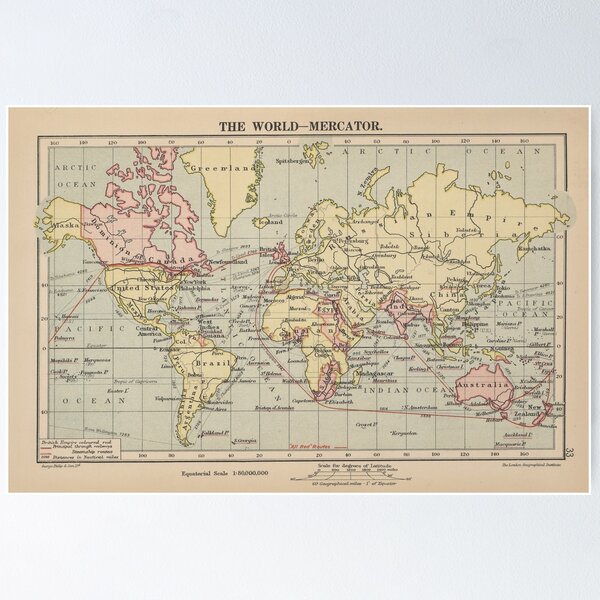 Item preview, Vintage Map of The World (1914)  designed and sold by BravuraMedia.