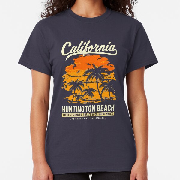 California Sunset Palm Trees Birds Wave Script CA State Beach Love Men/'s T-Shirt