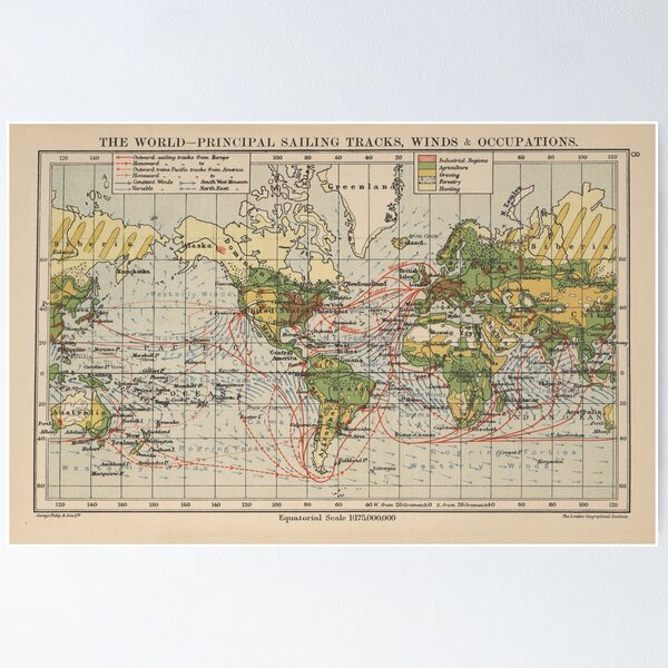 Item preview, Vintage World Sailing Routes Map (1914)  designed and sold by BravuraMedia.