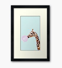 Bubble gum blowing giraffe Framed Print