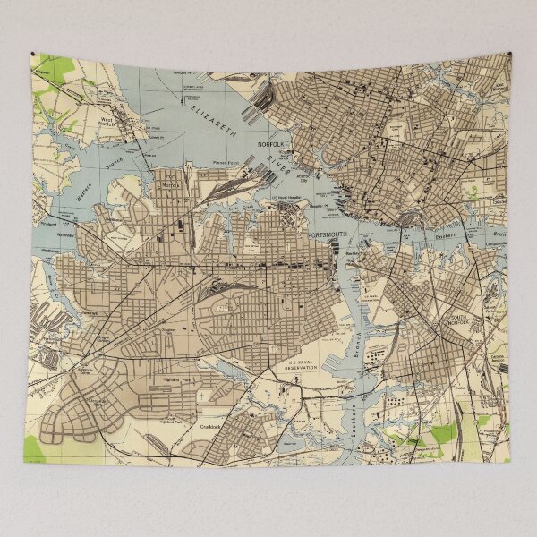 Item preview, Vintage Norfolk & Portsmouth Virginia Map (1944) designed and sold by BravuraMedia.