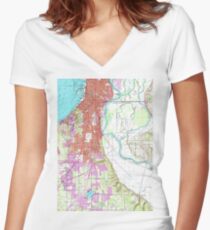 Vintage Map of Everett Washington (1953) Women's Fitted V-Neck T-Shirt