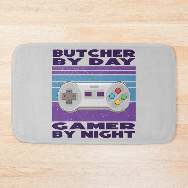 Item preview, Butcher by day gamer by night, dark text, funny games lovers, job, humor, joke, meme, gamer worker designed and sold by SGS-.