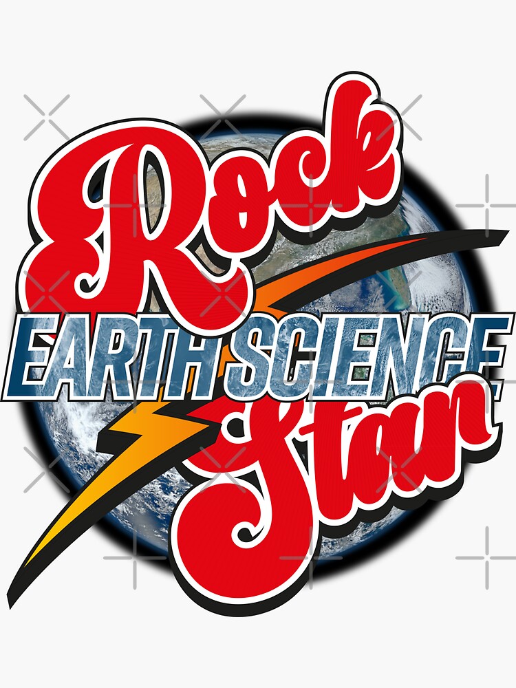 "Earth Science Rock Star Retro Lightning Bolt Design" Sticker for Sale