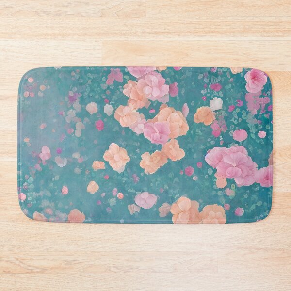 Vintage flowers floating in the air on pastel colors Bath Mat