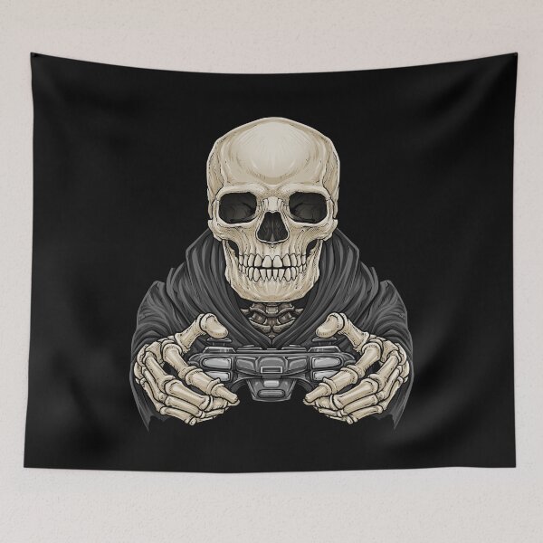 Item preview, Skeleton Gamer Skull Scary Halloween Gaming Lover Illustration designed and sold by Delightfully Cynical.