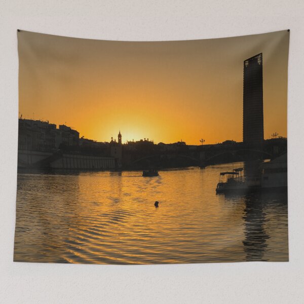 Item preview, Hot Sevillian Silhouettes - Sunset Behind Capilla del Carmen on Guadalquivir River  designed and sold by Georgia Mizuleva.