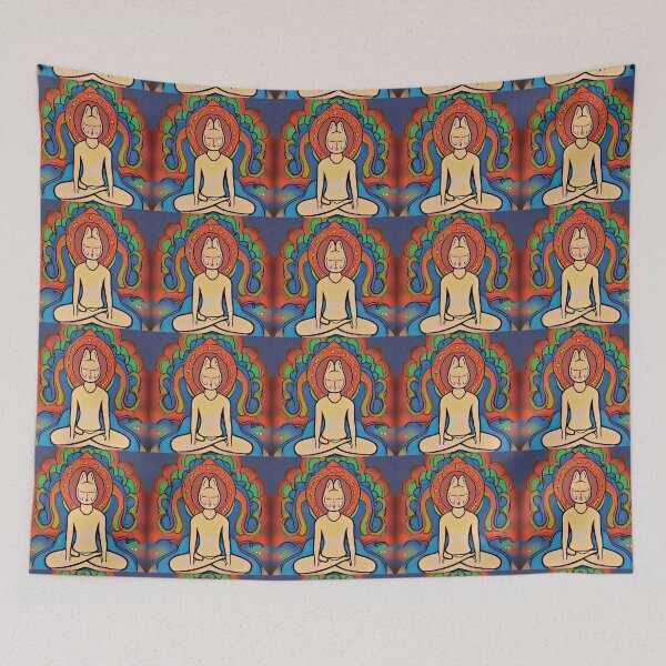 Item preview, Cat Man Meditating In Front of A Radiating Lotus Background designed and sold by SubtleSplit.