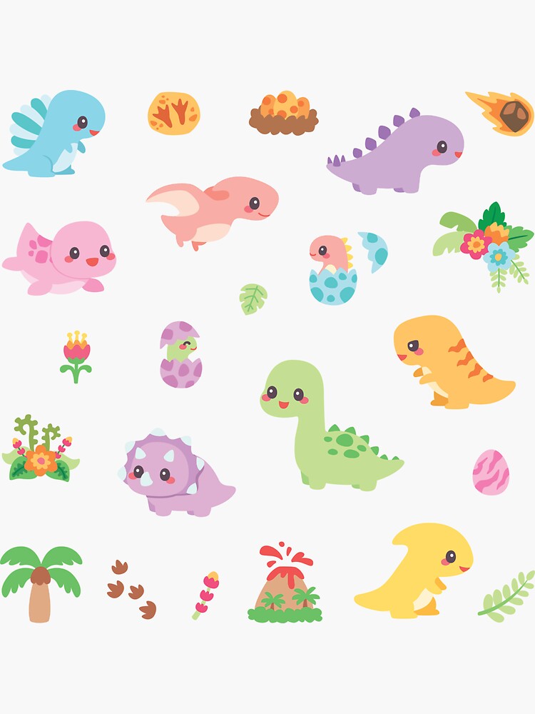 Cute Sticker Set PNG Image, Cute Printable Dinosaur Sticker Set