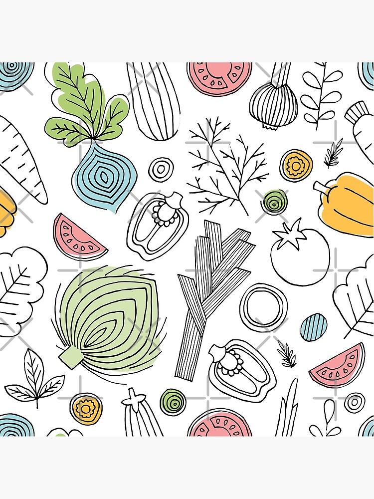Disover Fruits And Vegetables: Seamless Pattern of Fruits and Vegetables Premium Matte Vertical Poster