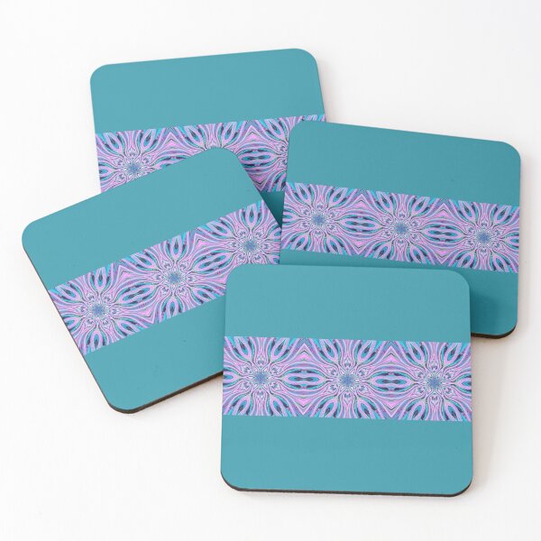 Item preview, Abstract Flowers Pattern Boho Vibes in a Thick Single Stripe on a Greenish Dark Cyan Background designed and sold by Beachy.