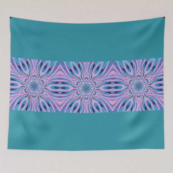 Item preview, Abstract Flowers Pattern Boho Vibes in a Thick Single Stripe on a Greenish Dark Cyan Background designed and sold by Beachy.