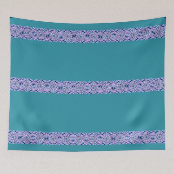 Item preview, Abstract Flowers Pattern Boho Vibes Stripes on a Greenish Dark Cyan Background designed and sold by Beachy.