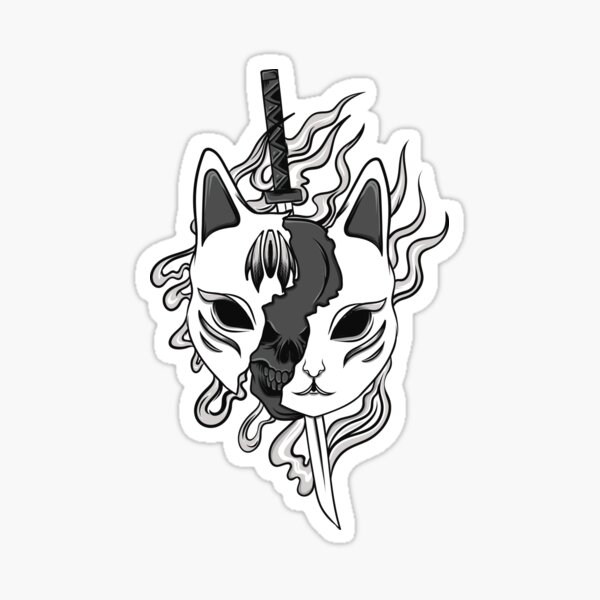 "kitsune mask, Sword and kitsune mask " Sticker for Sale by DigitalArt