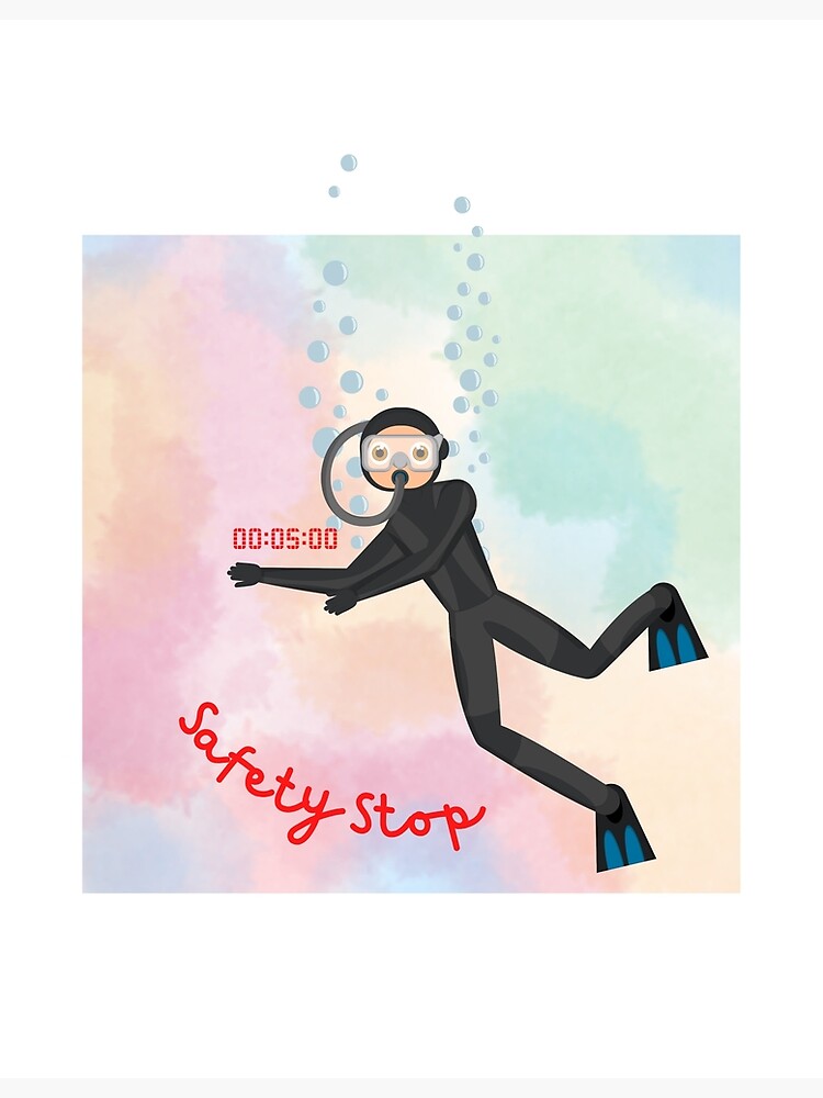 "Safety Stop Scuba Diving Cute Diver in Pastel" Poster for Sale by