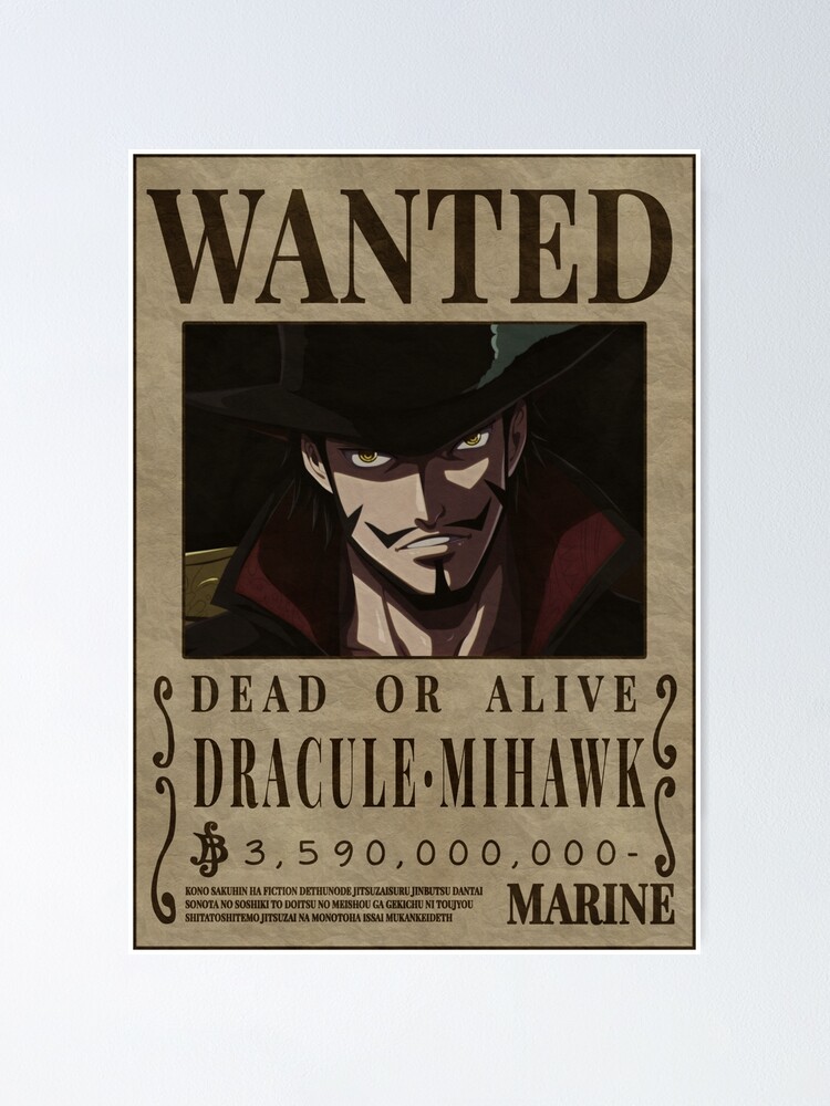 Dracule Mihawk One Piece Taka No Me Bounty Poster Hawk eyes Poster for Sale  by One Piece Bounty Poster