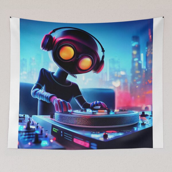 Item preview, robot DJ designed and sold by Mike Kiev art.