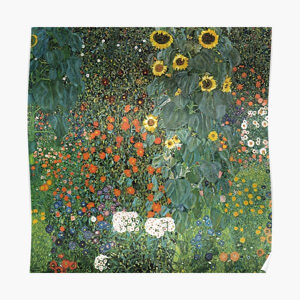 Bauerngarten mit Sonnenblumen Poster
