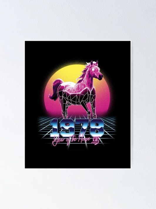 1978 Year of the Horse - Chinese Horoscope Horse Retrowave Design