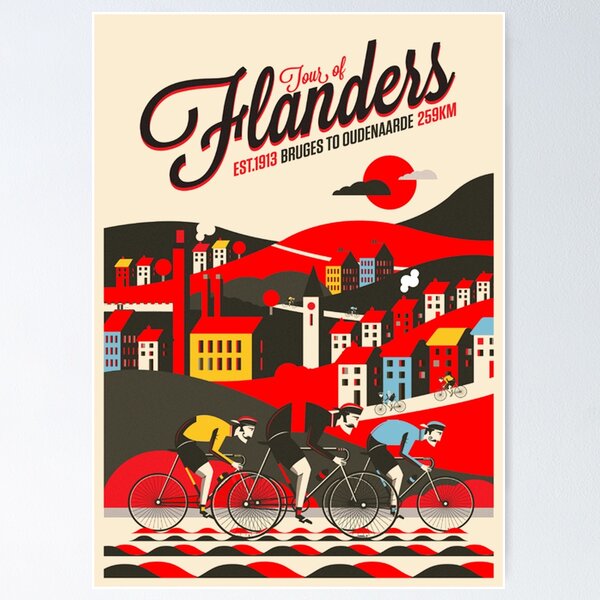 Vista previa del artículo con la obra «Impresión publicitaria de carreras de bicicletas vintage del Tour de Flandes», diseñado y vendido por posterbobs.