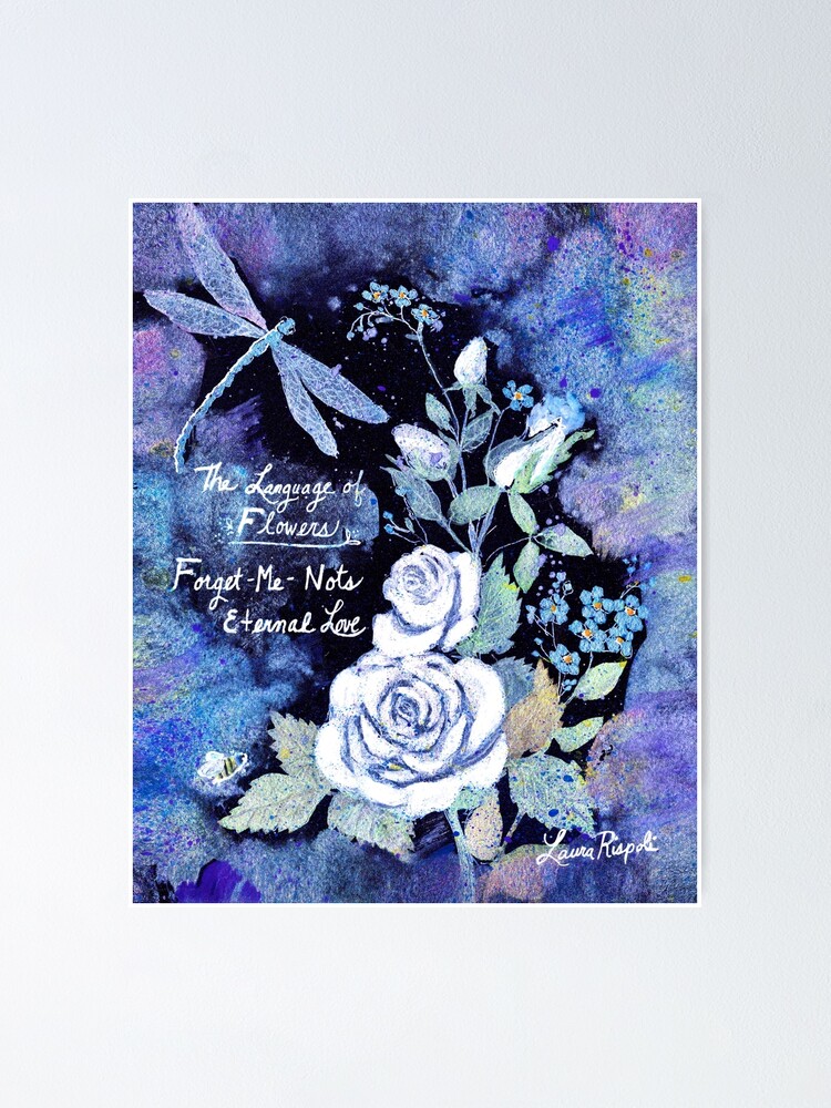 Póster «pintura de acuarela de Laura Rispoli libélula nomeolvides flores  rosas blancas amor arte blues azul volet púrpura» de Laura-Rispoli |  Redbubble