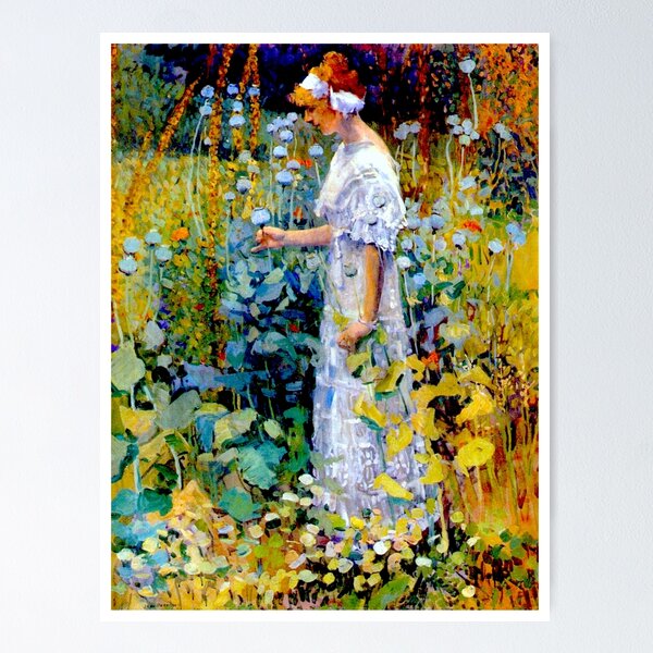 Aperçu de l'œuvre JEUNE FILLE dans The Hollyhocks : Flower Garden Jane Peterson Print créée et vendue par posterbobs.