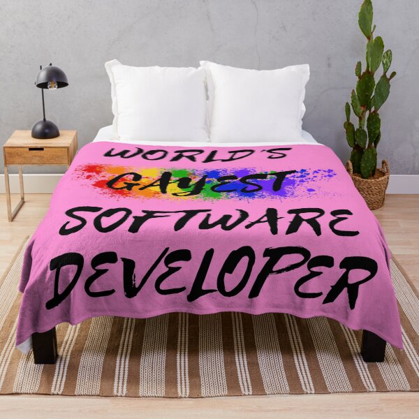 Item preview, World's Gayest Software Developer LGBT Joke With Rainbow Colors In Pink designed and sold by LuckyKermit.