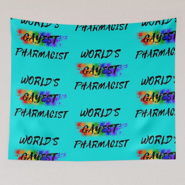 Item preview, World's Gayest Pharmacist LGBT Joke With Rainbow Colors In Cyan designed and sold by LuckyKermit.
