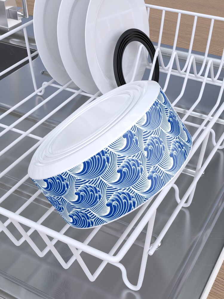 Alternate view of Vintage Japanese Waves, Cobalt Blue and White Pet Bowl