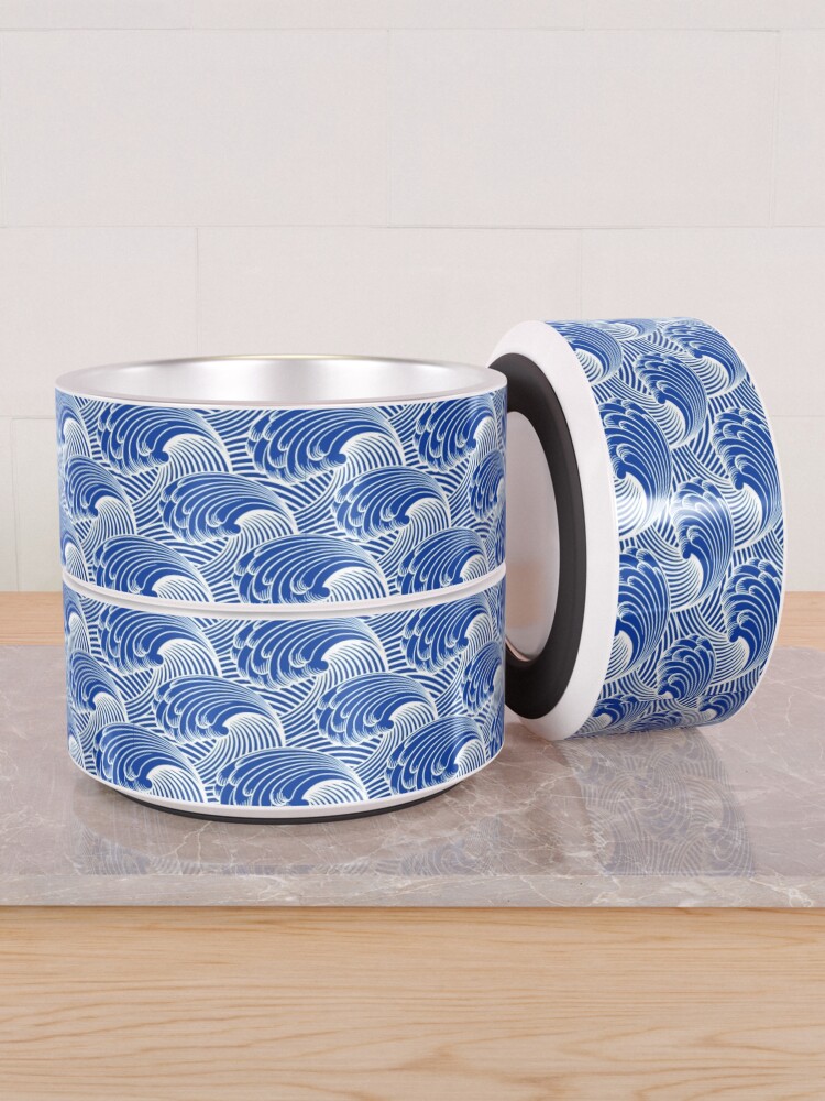 Alternate view of Vintage Japanese Waves, Cobalt Blue and White Pet Bowl