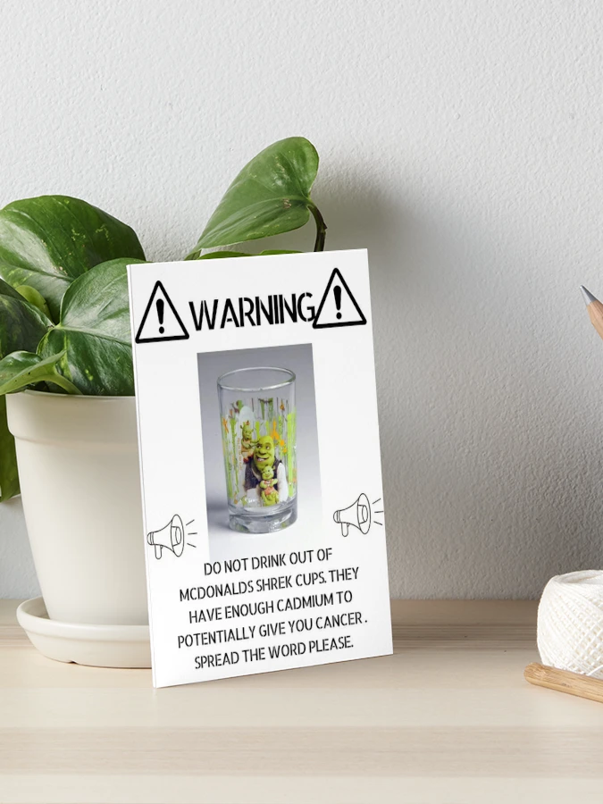 WARNING SHREK CUPS FROM MCDONALDS MAY CAUSE CANCER Sticker for Sale by  SelloutCentral