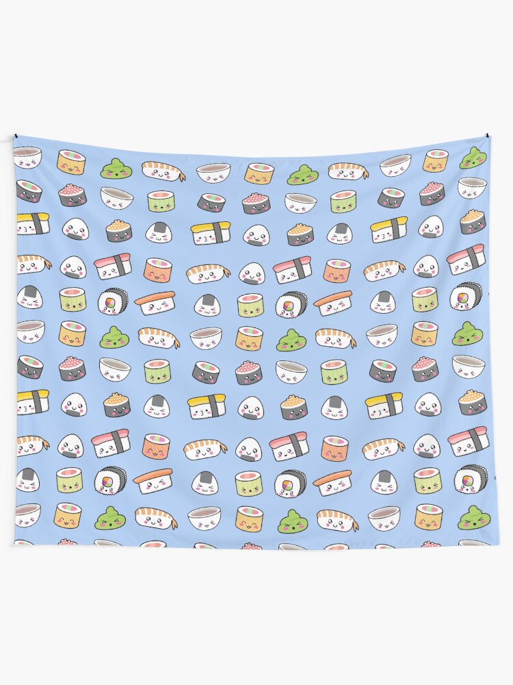 Alternate view of Happy kawaii sushi pattern Tapestry
