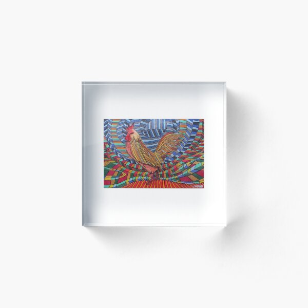 317 - COCKEREL DESIGN - DAVE EDWARDS - COLOURED PENCILS - 2011 Acrylic Block