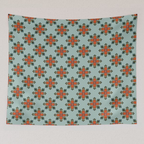 Item preview, Orange Symmetrical Floral, Light Blue designed and sold by Jaima-OLoughlin.