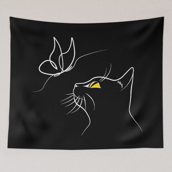 Item preview, Cat With Butterfly Line Art designed and sold by TheInkElephant.