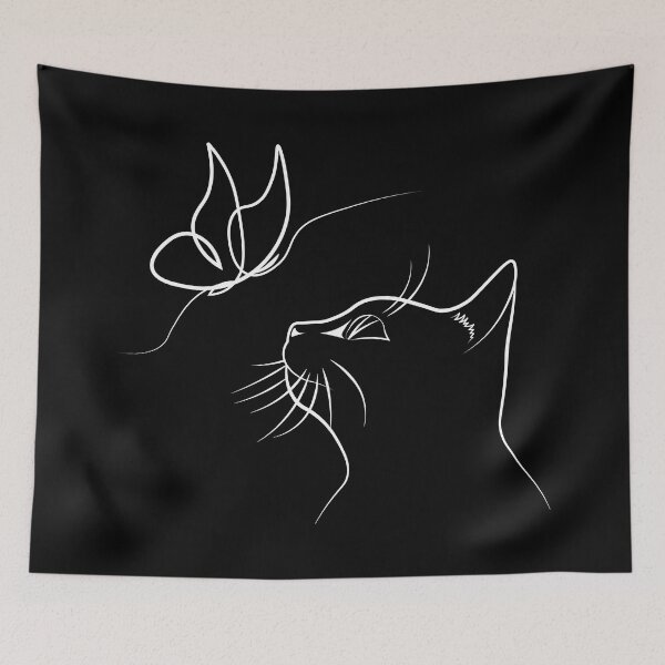 Item preview, Cat With Butterfly Line Art designed and sold by TheInkElephant.