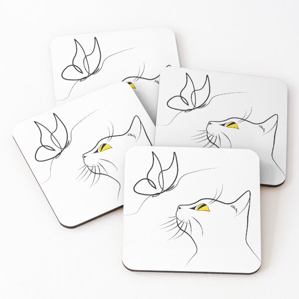 Item preview, Cat With Butterfly Line Art designed and sold by TheInkElephant.