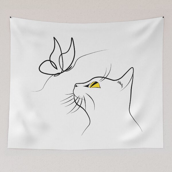 Item preview, Cat With Butterfly Line Art designed and sold by TheInkElephant.