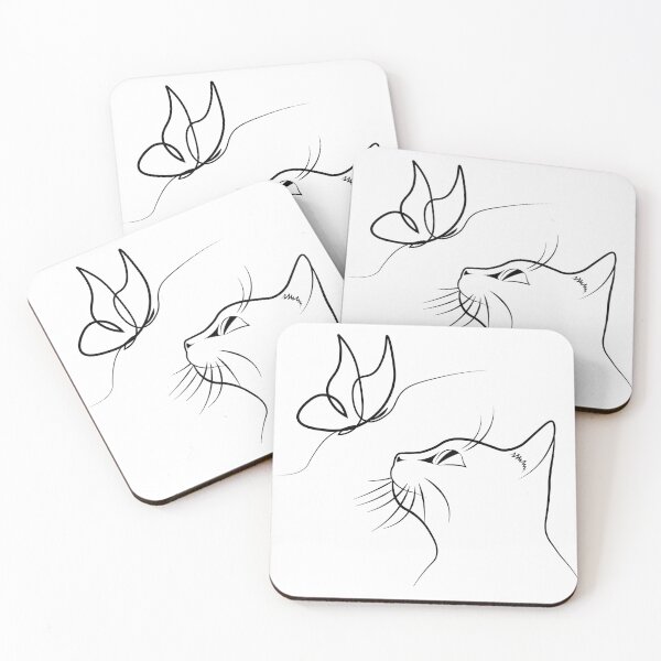 Item preview, Cat With Butterfly Line Art designed and sold by TheInkElephant.