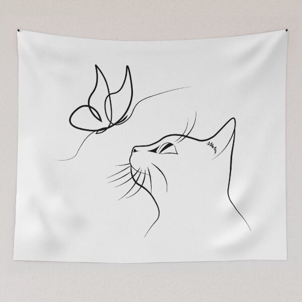 Item preview, Cat With Butterfly Line Art designed and sold by TheInkElephant.