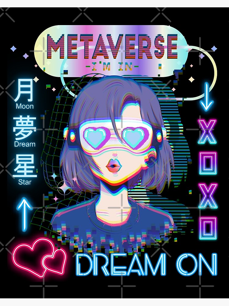 Retro Psychedelic Neon Anime Girl Gamer Japanese Glitchy Vaporwave  Metaverse Trippy 80s 90s Y2K Aesthetic Art